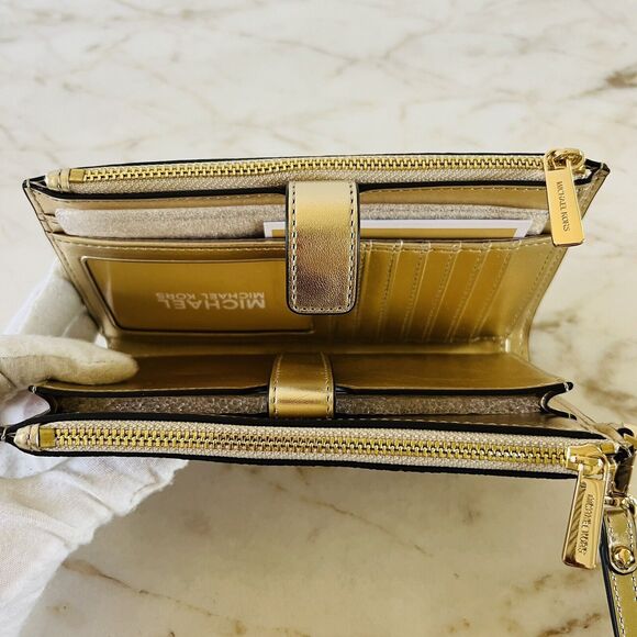 MICHAEL KORS Jet Set Travel Pale Gold Leather Double Zip Wallet Wristlet - Picture 6 of 7